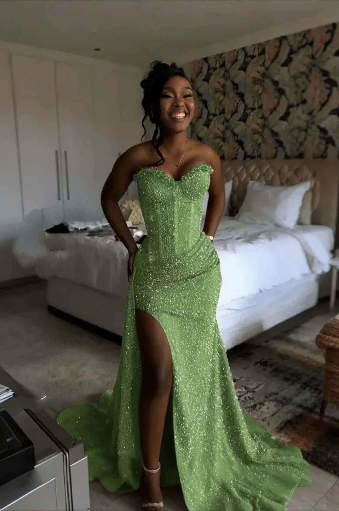 Orange Mermaid Prom Dress Sleeveless Sweetheart Sequined Formal Dress