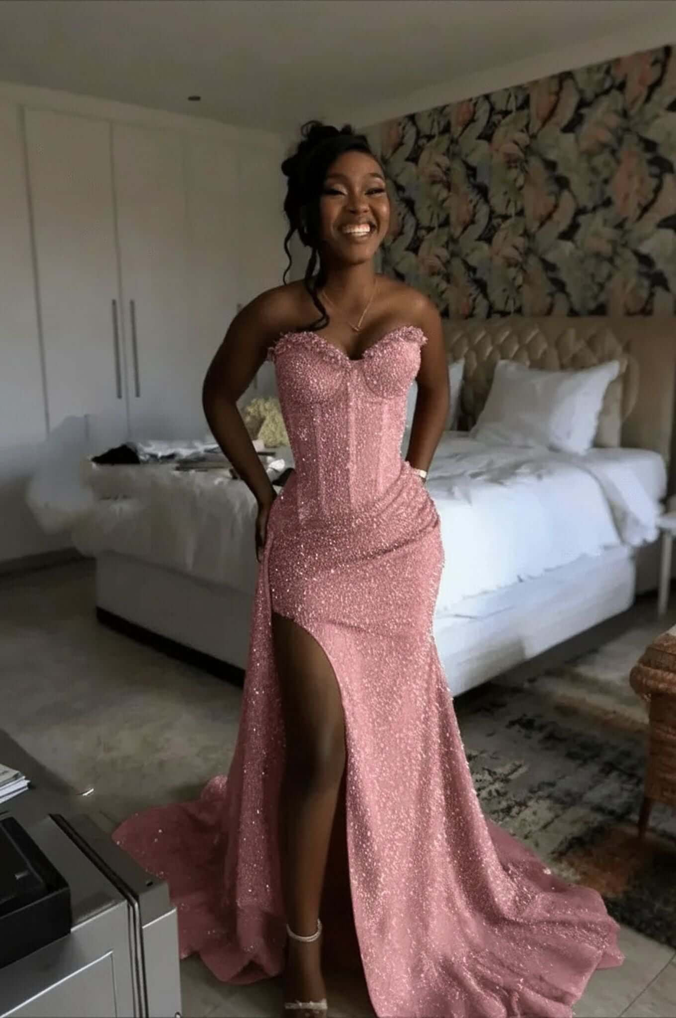 Orange Mermaid Prom Dress Sleeveless Sweetheart Sequined Formal Dress