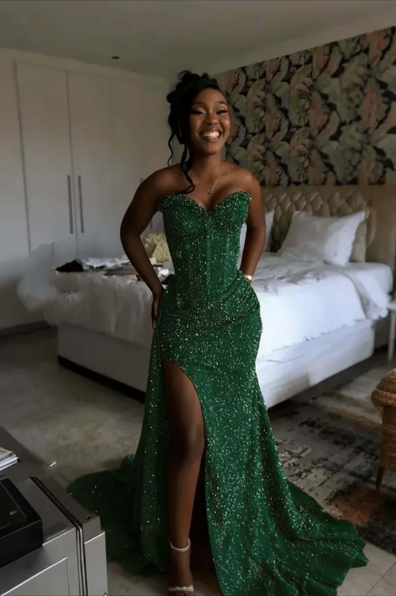 Orange Mermaid Prom Dress Sleeveless Sweetheart Sequined Formal Dress
