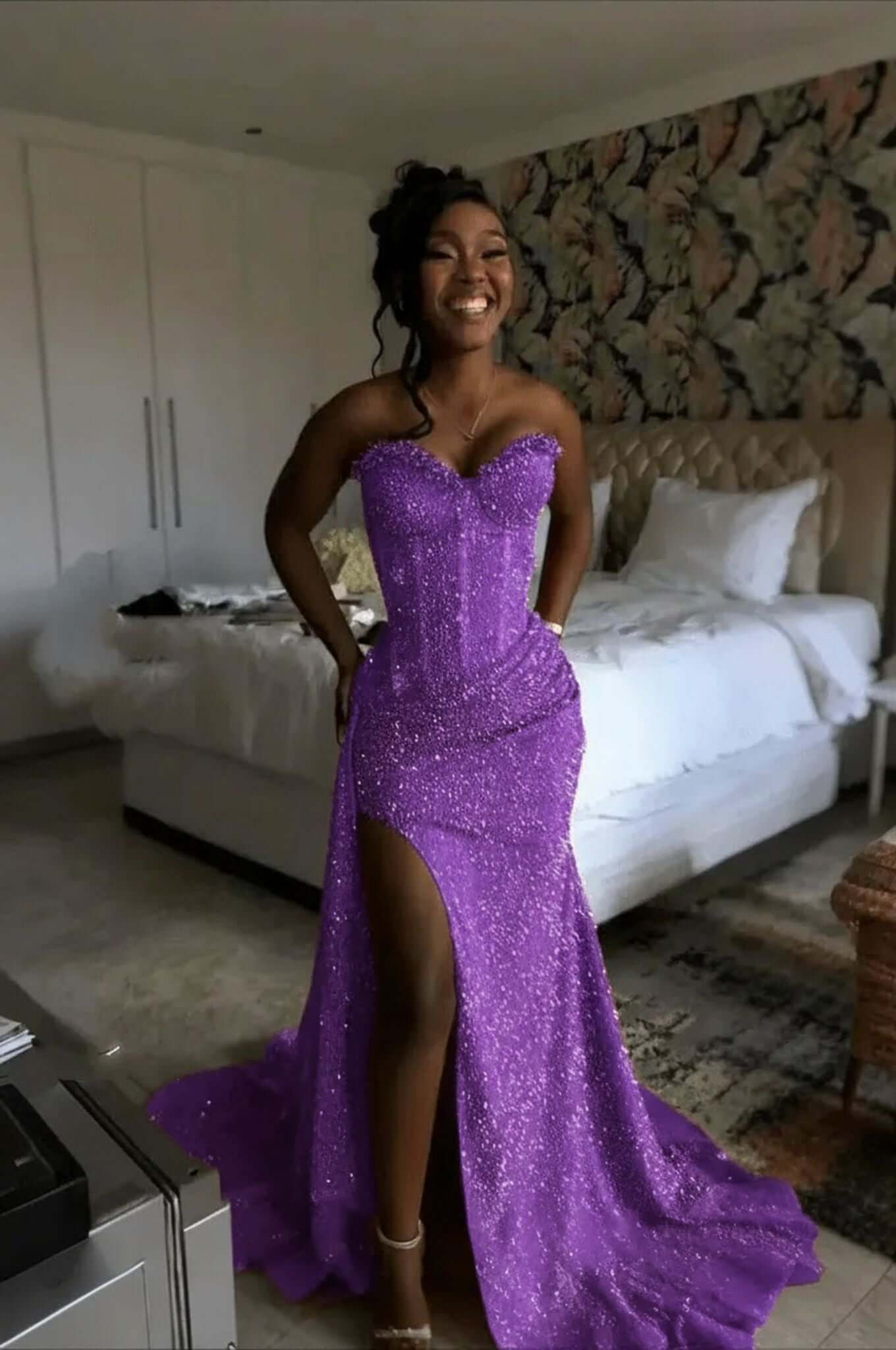 Orange Mermaid Prom Dress Sleeveless Sweetheart Sequined Formal Dress