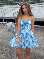 Sweetheart Strapless A-Line Short Floral Homecoming Dress