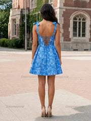 Sweetheart Tie-Strap Floral Brocade Homecoming Dresses Mini Cocktail Dress