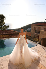 Sweetheart Wedding Dress Mermaid Lace Appliques Bridal Dress with Panel Train