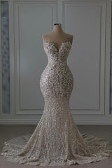 Sweetheart Wedding Dress Mermaid Sleeveless Beaded Lace Bridal Gown