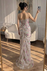 Sweetheart Floral Prom Dress Mermaid Tulle Lace Up Back Formal Gown