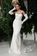 Sweetheart Mermaid Wedding Dress 3D Flowers Bridal Gown with Gloves