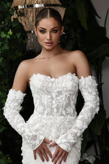 Sweetheart Mermaid Wedding Dress 3D Flowers Bridal Gown with Gloves