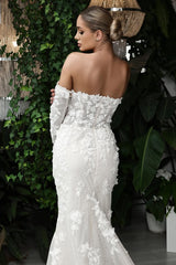 Sweetheart Mermaid Wedding Dress 3D Flowers Bridal Gown with Gloves