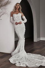 Sweetheart Wedding Dress Mermaid 3D Flowers Beach Bridal Gown with Gloves