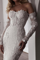 Sweetheart Wedding Dress Mermaid 3D Flowers Beach Bridal Gown with Gloves