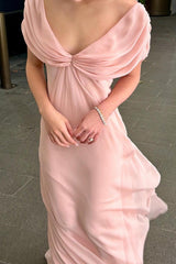 Sweety A Line V Neck Pink Long Prom Dress With Ruffles Formal Evening Gown