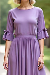 Tahiti Long Chiffon Formal Dress With Short Sleeves
