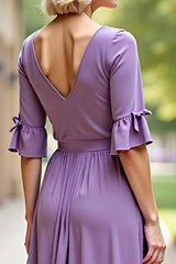 Tahiti Long Chiffon Formal Dress With Short Sleeves