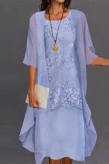 Tea Length Mother of the Bride Sheath Column Dresses with Jewel Neckline