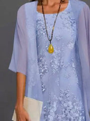 Tea Length Mother of the Bride Sheath Column Dresses with Jewel Neckline