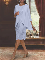 Tea Length Mother of the Bride Sheath Column Jewel Neck Dresses