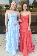Tiered Fuchsia Prom Dress A-Line Sweetheart Formal Dress With Slit