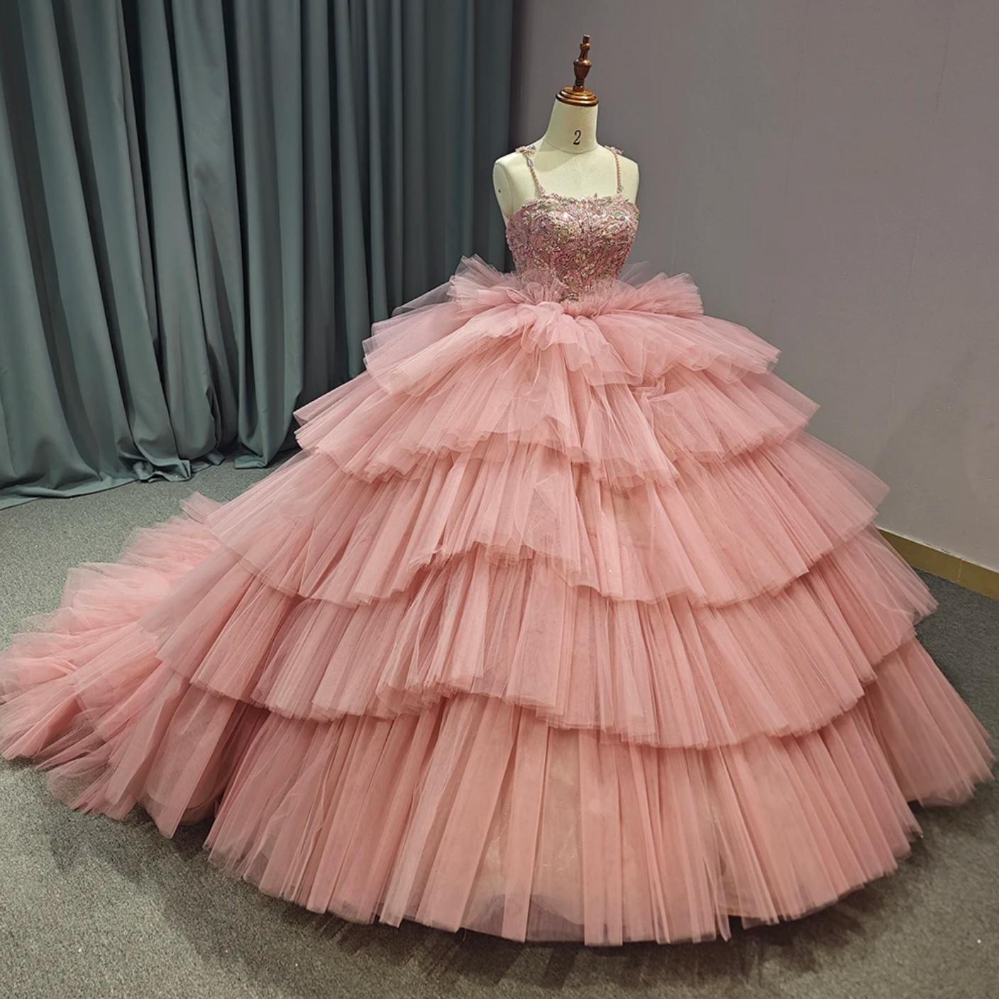 Tiered Spaghetti Straps Quinceanera Dress Ball Gown Sweet 16 Dress