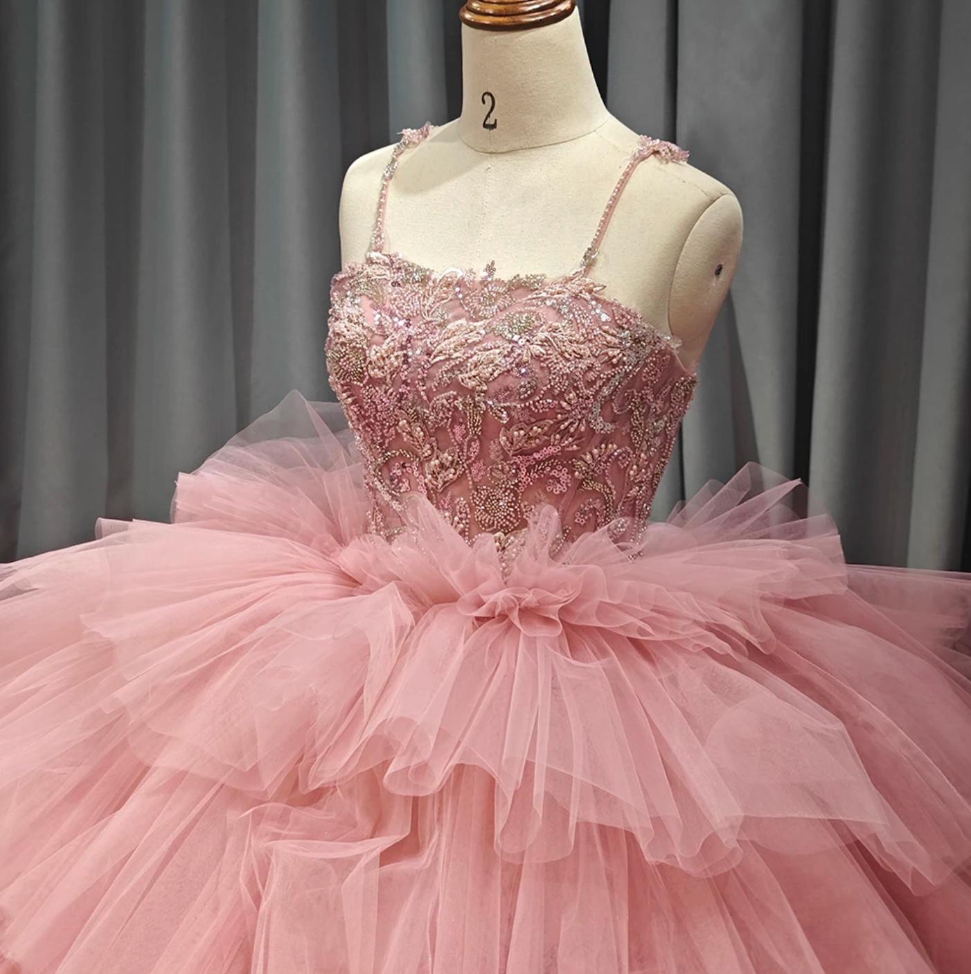 Tiered Spaghetti Straps Quinceanera Dress Ball Gown Sweet 16 Dress
