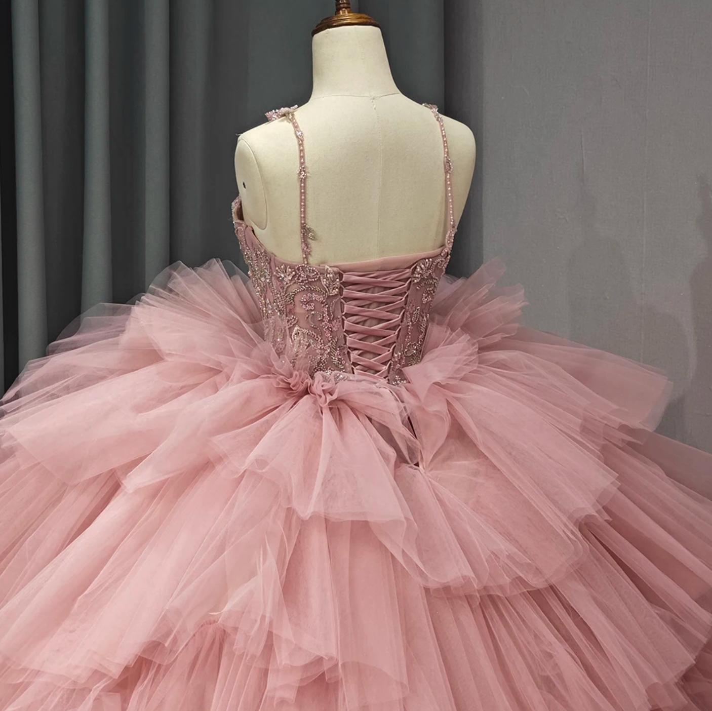 Tiered Spaghetti Straps Quinceanera Dress Ball Gown Sweet 16 Dress