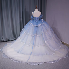 Tiered Spaghetti Straps Quinceanera Dress Off The Shoulder Ball Gown Sweet 16 Dress