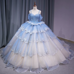 Tiered Spaghetti Straps Quinceanera Dress Off The Shoulder Ball Gown Sweet 16 Dress