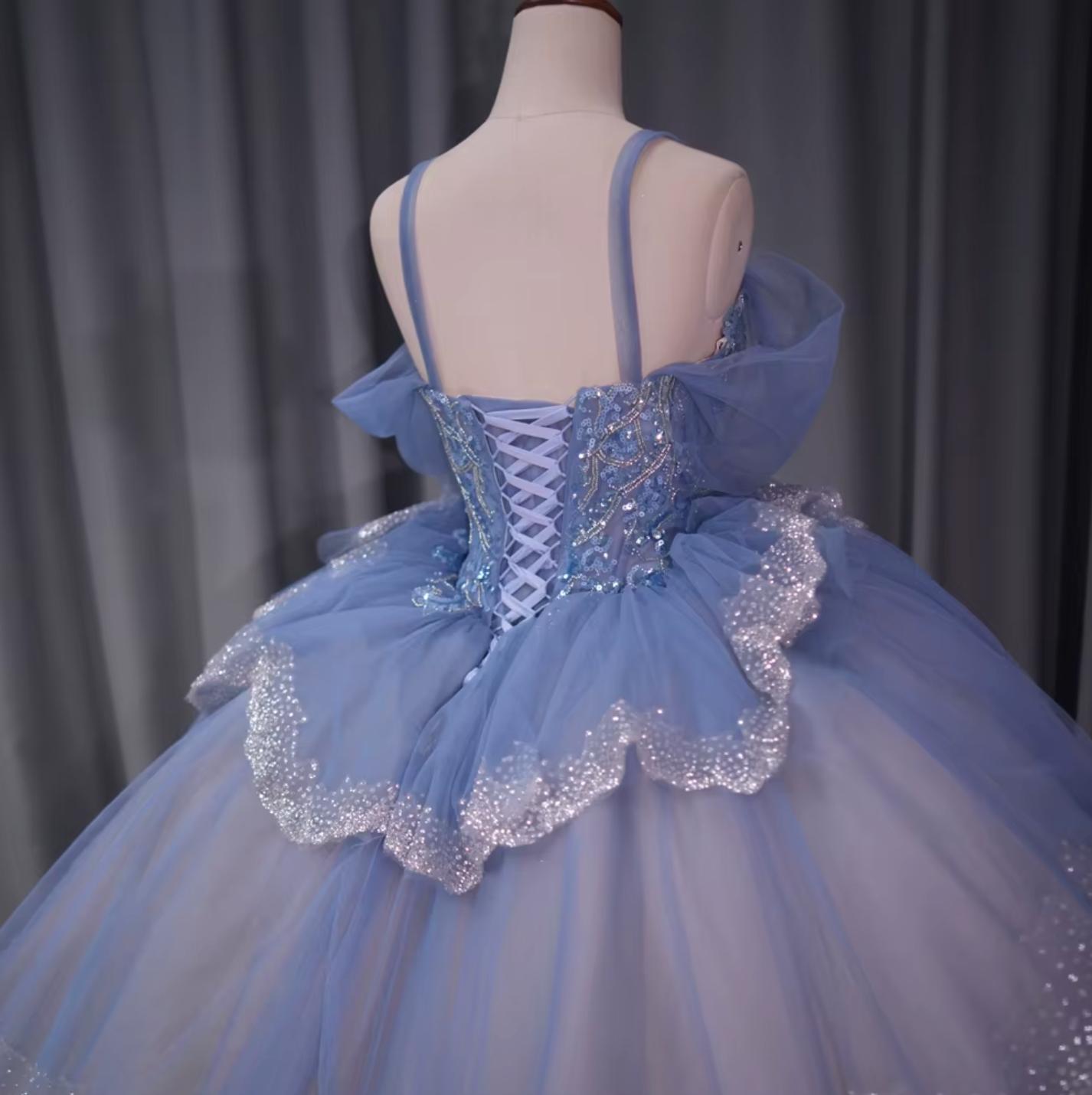 Tiered Spaghetti Straps Quinceanera Dress Off The Shoulder Ball Gown Sweet 16 Dress