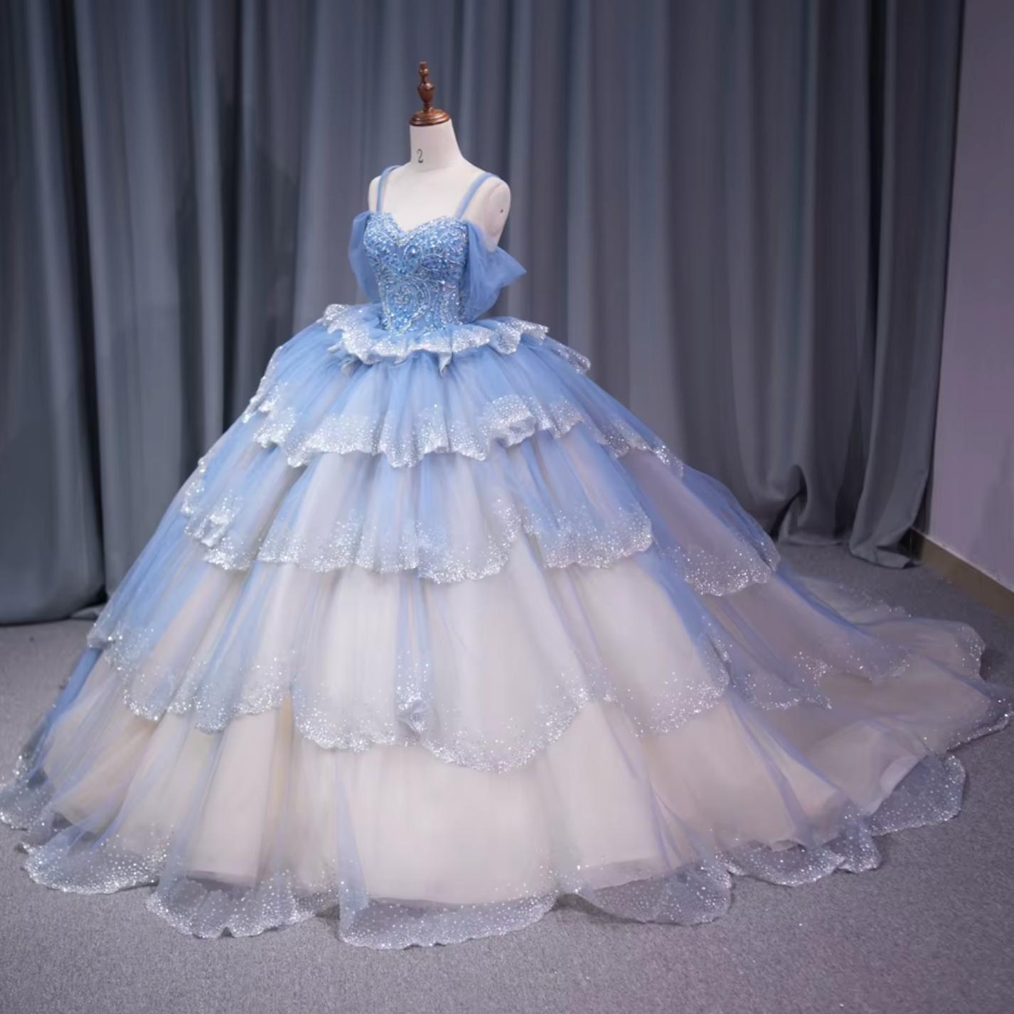 Tiered Spaghetti Straps Quinceanera Dress Off The Shoulder Ball Gown Sweet 16 Dress