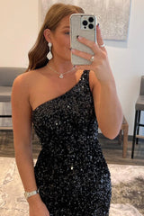 Tight Black Homecoming Dress Sequin One Shoulder Prom Dress