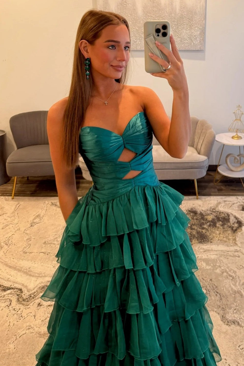 Trendy A Line Sweetheart Hot Pink Long Prom Dress With Ruffles Keyhole Formal Evening Gown