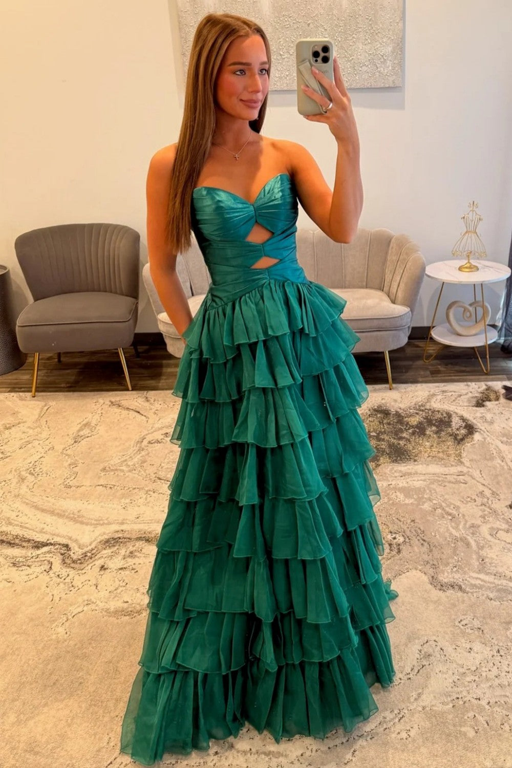 Trendy A Line Sweetheart Hot Pink Long Prom Dress With Ruffles Keyhole Formal Evening Gown