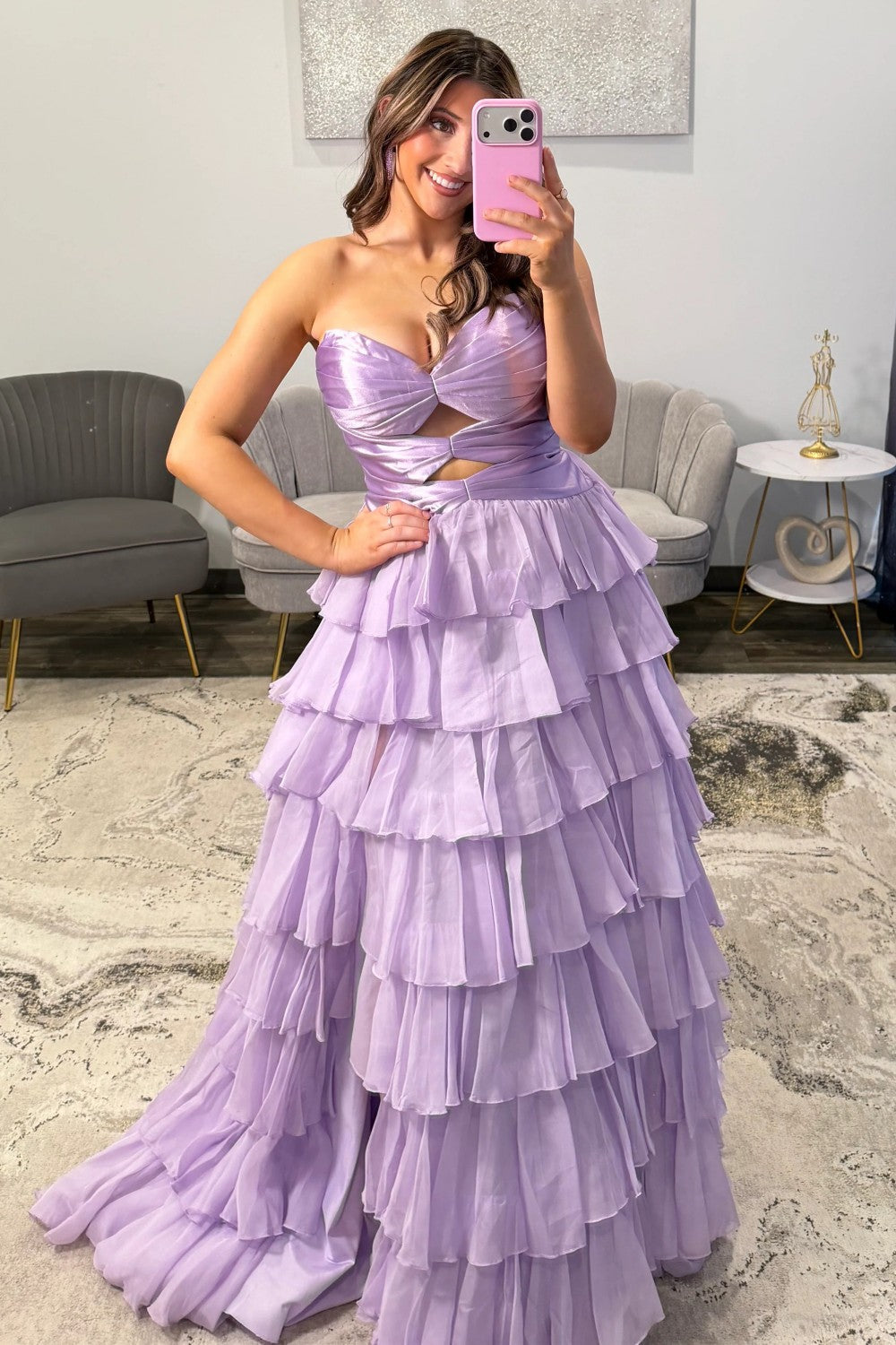 Trendy A Line Sweetheart Hot Pink Long Prom Dress With Ruffles Keyhole Formal Evening Gown