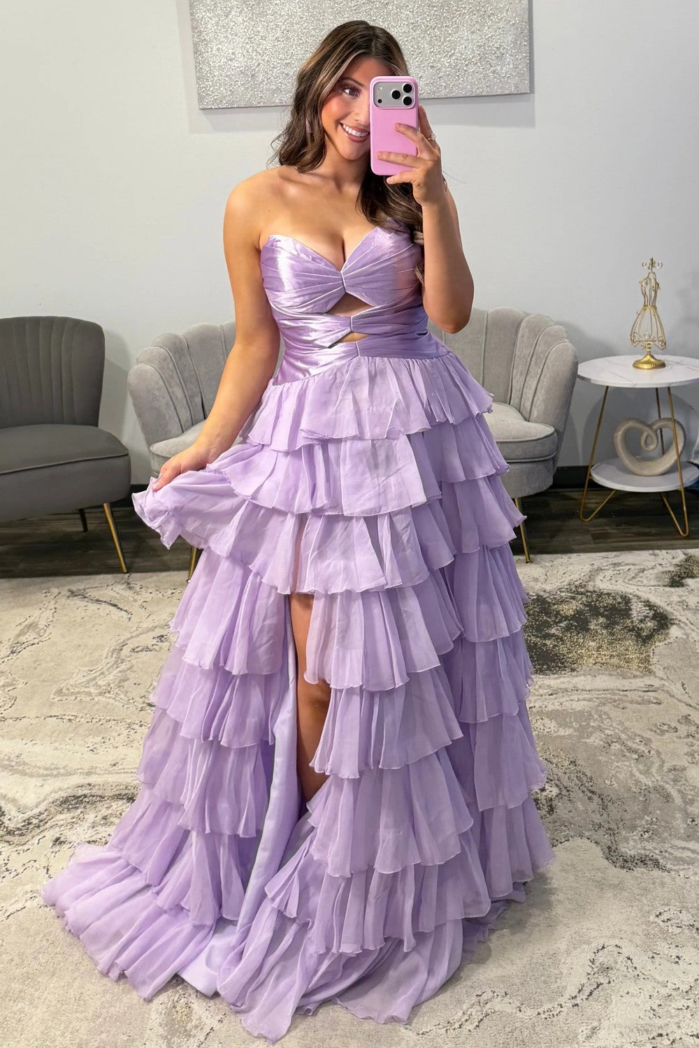 Trendy A Line Sweetheart Hot Pink Long Prom Dress With Ruffles Keyhole Formal Evening Gown