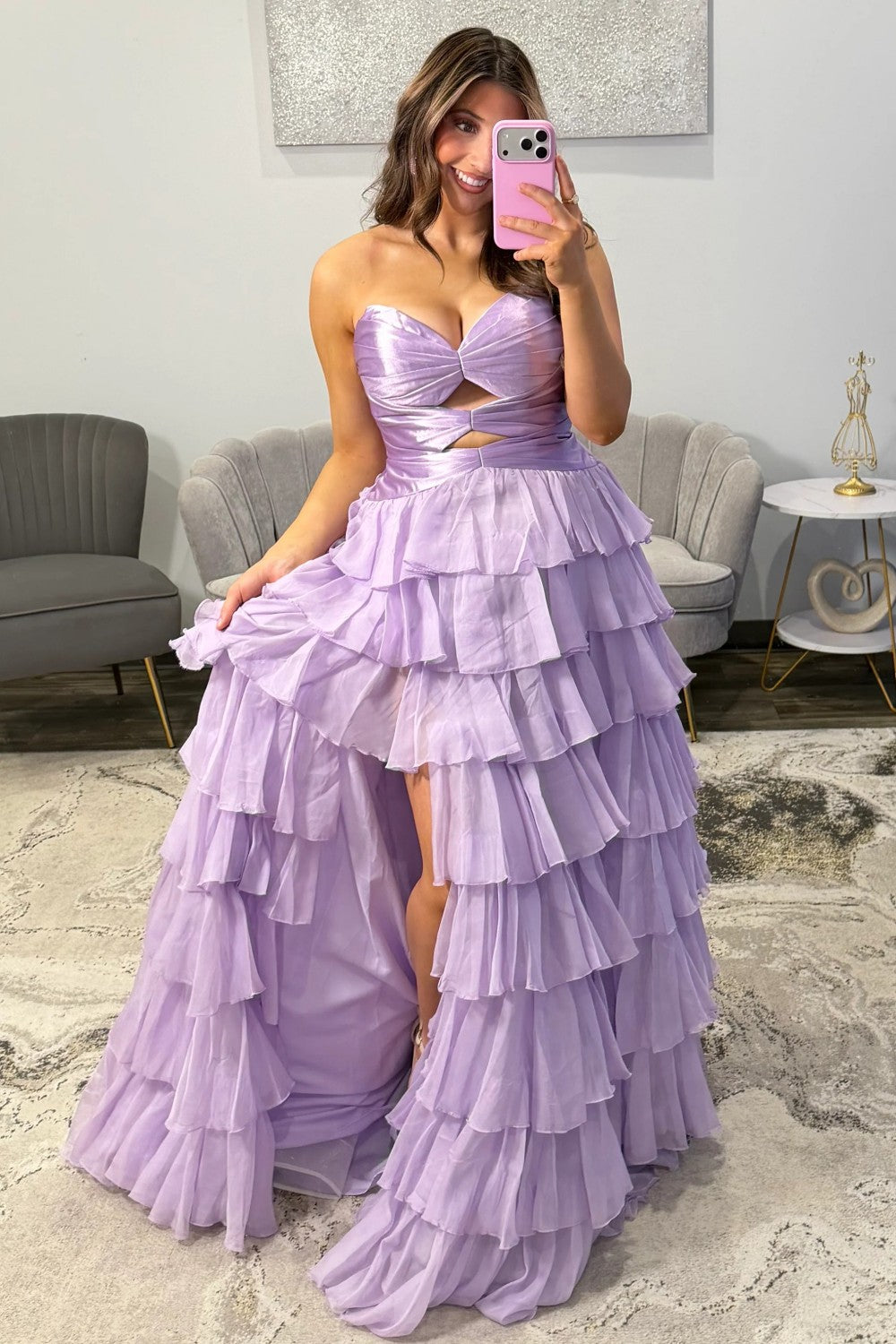 Trendy A Line Sweetheart Hot Pink Long Prom Dress With Ruffles Keyhole Formal Evening Gown