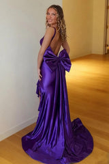 Trendy Mermaid Sweetheart Purple Long Prom Dress With Split Front Bowknot Formal Evening Gown