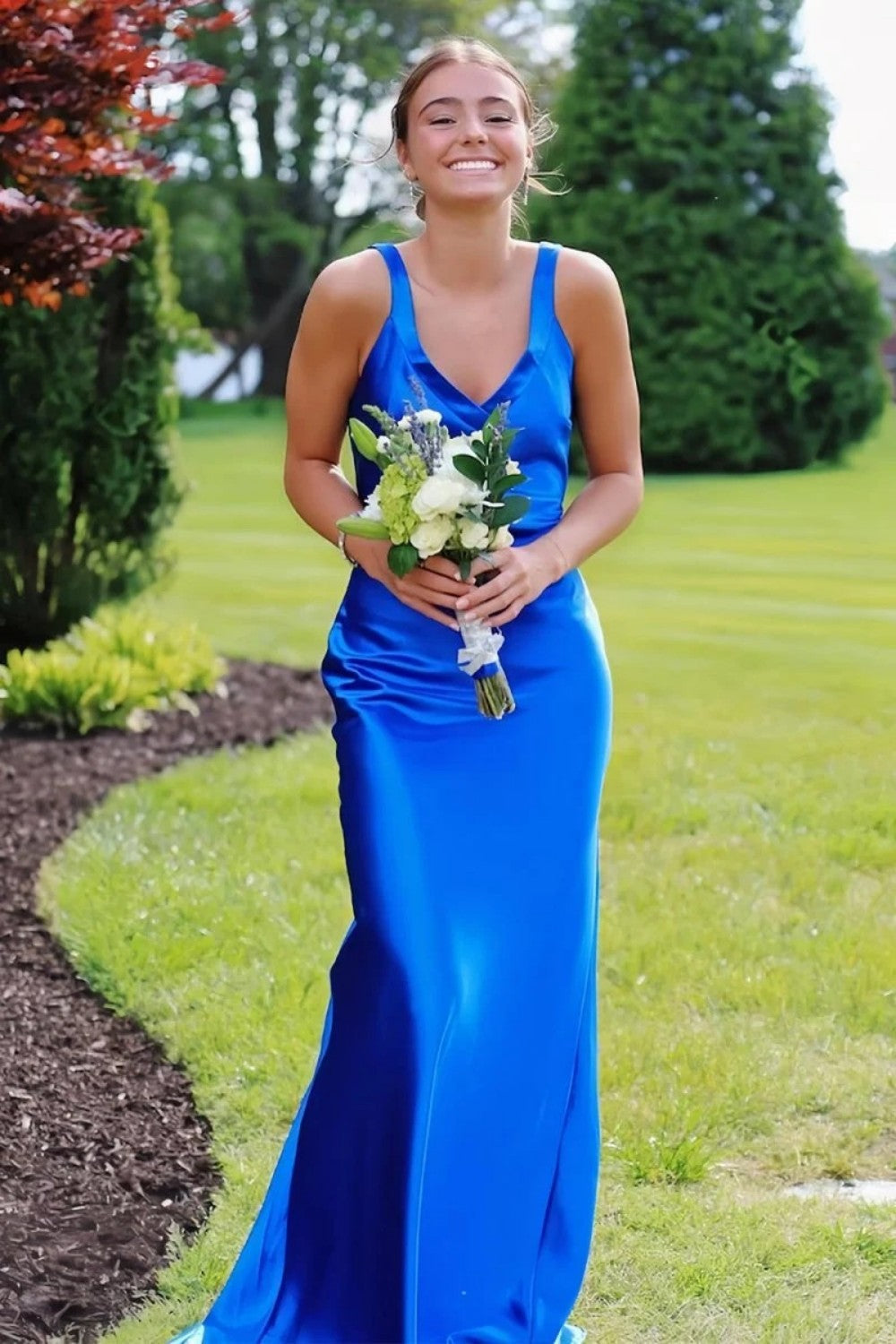 Trendy Mermaid V Neck Yellow Long Prom Dress With Criss Cross Back Formal Evening Gown