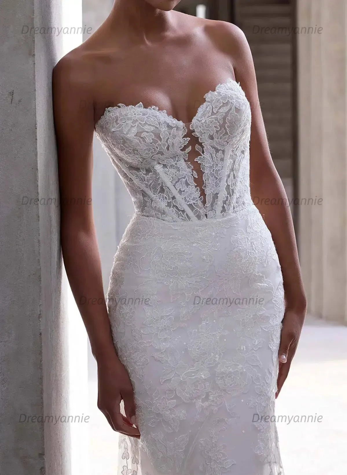 Trumpet Mermaid Sweetheart Long Sleeves Court Train Elastic Satin Wedding Dress with Appliques