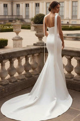 Trumpet/Mermaid Strapless Wedding Dress with Scarf Satin Floor-Length Sweep Train Ruched