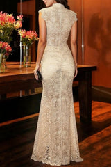 Trumpet/Mermaid Wedding Dress V-Neck Floor-length Lace Beach Bridal Gown