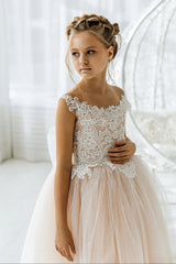 Tulle Lace Appliques Bowknot Princess Flower Girl Dress