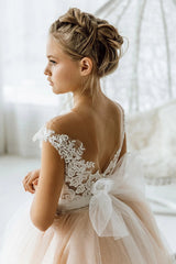 Tulle Lace Appliques Bowknot Princess Flower Girl Dress