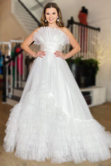 Tulle Strapless Ivory Prom Dress Long Evening Dress