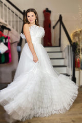 Tulle Strapless Ivory Wedding Dress Long Evening Dress