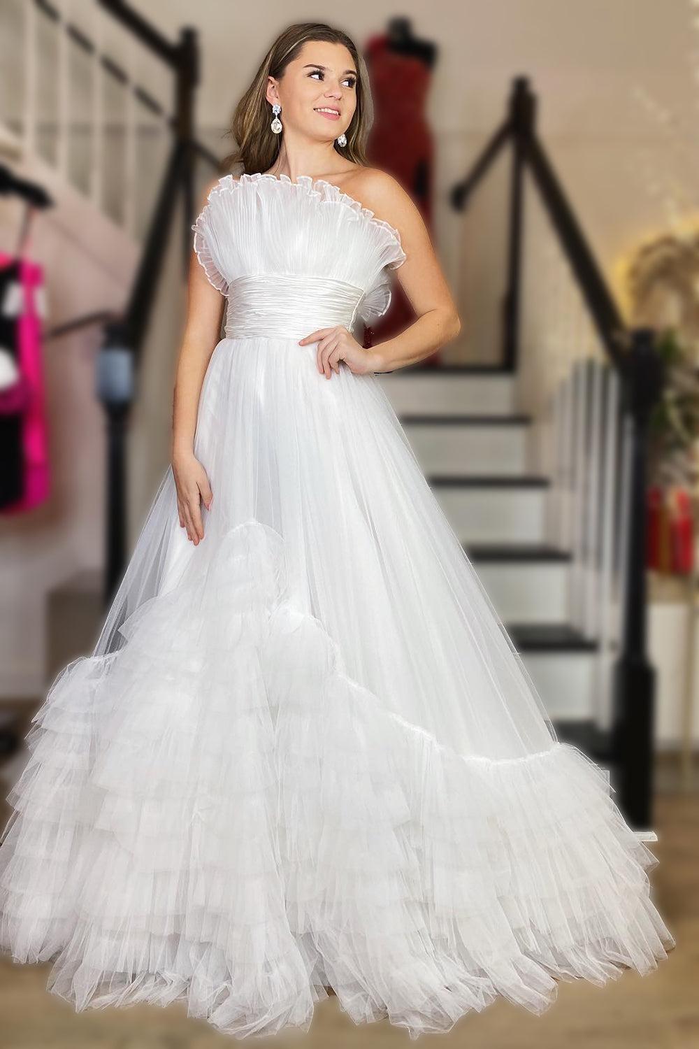 Tulle Strapless Ivory Wedding Dress Long Evening Dress