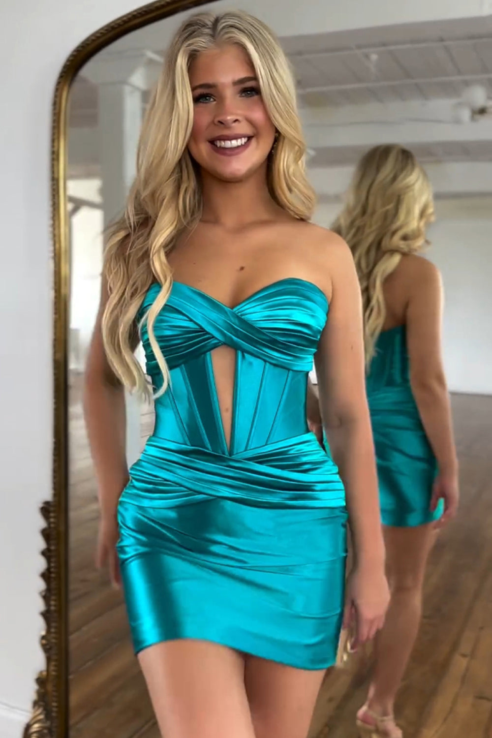 Turquoise Homecoming Dress Corset Keyhole Tight Short Prom Dress with Ruffles