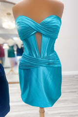 Turquoise Homecoming Dress Corset Keyhole Tight Short Prom Dress with Ruffles