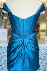 Turquoise Homecoming Dress Corset Off the Shoulder Ruched Tight Prom Dress