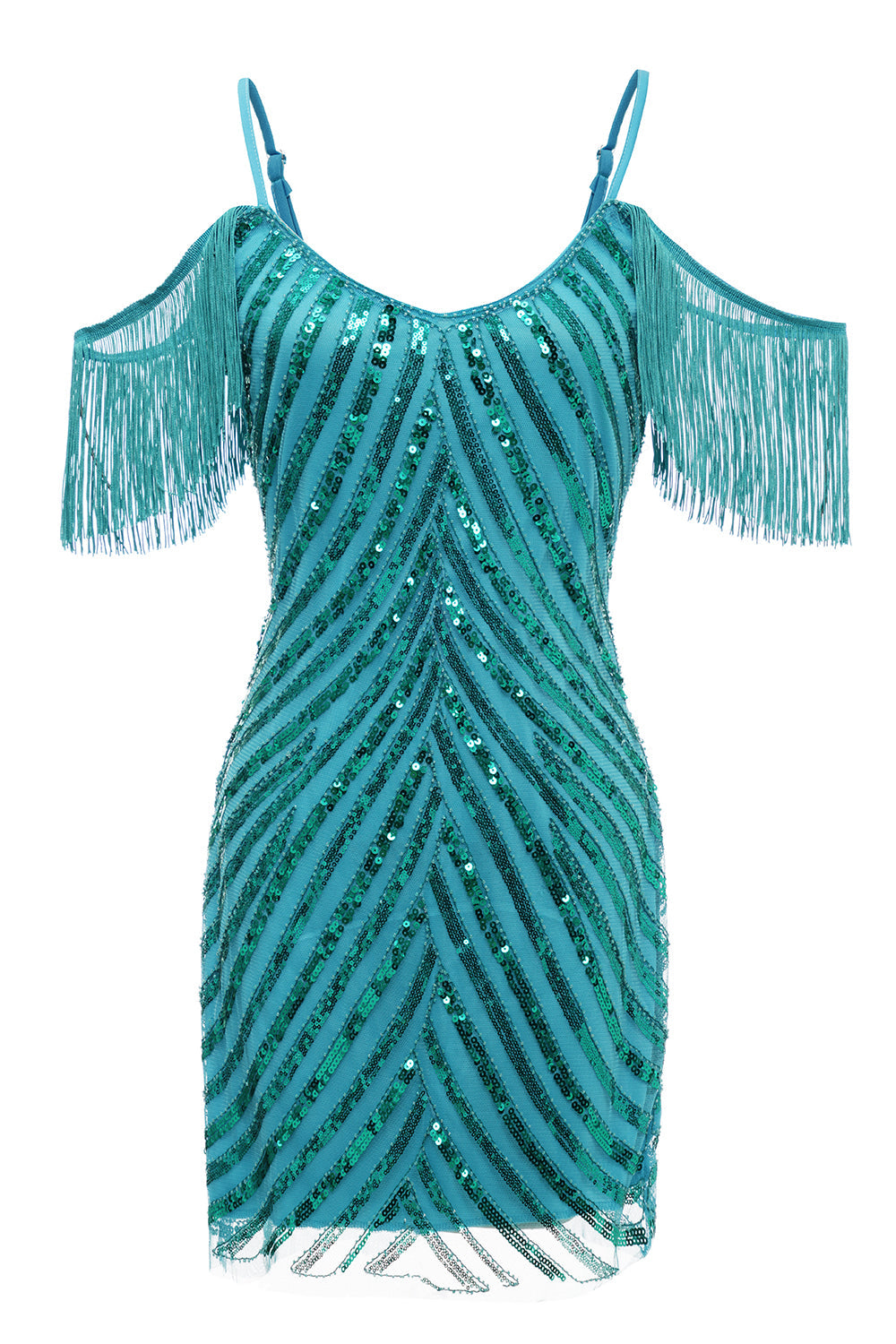 Turquoise Homecoming Dress Tight Sequin Short Prom Dress with Fringes