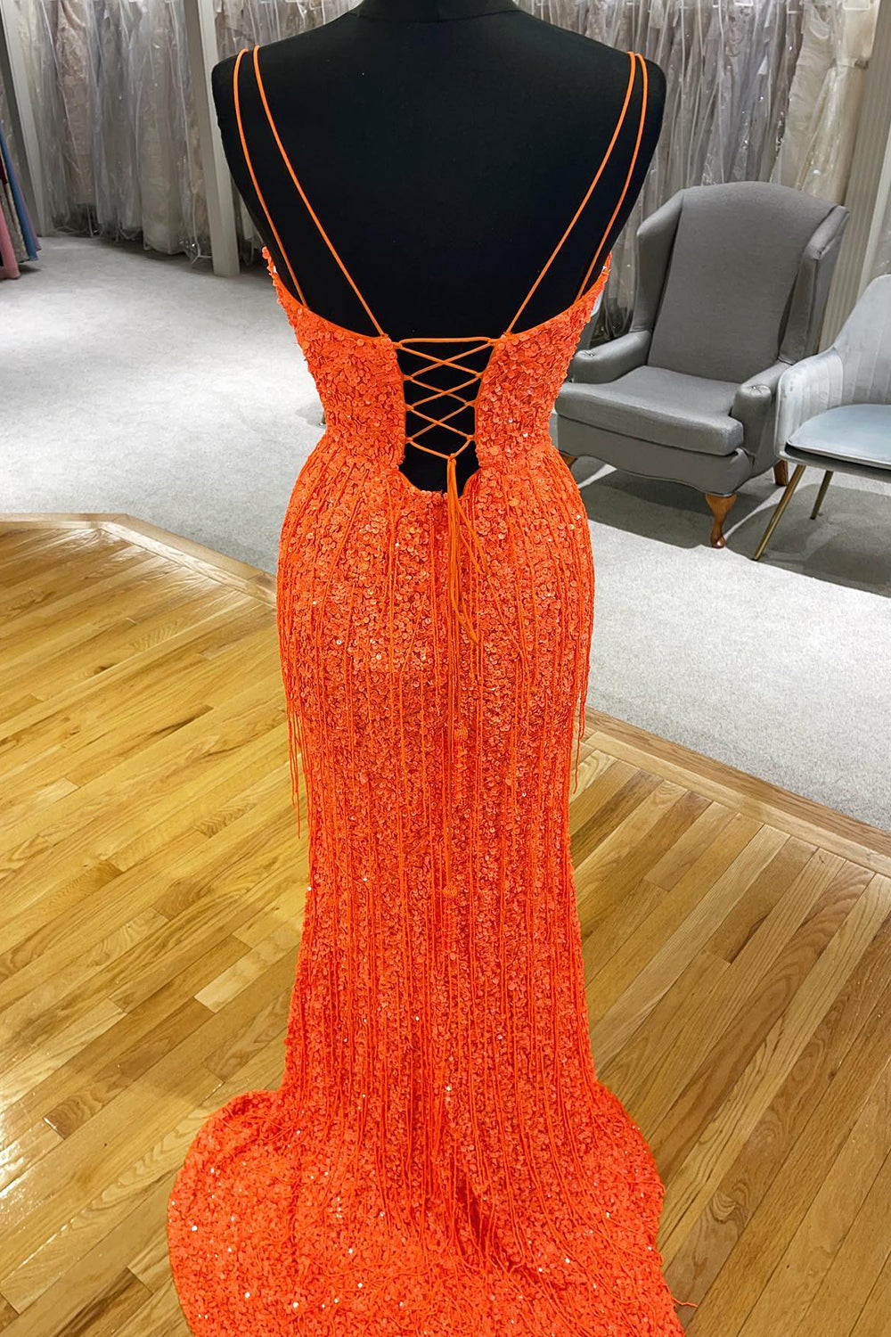 Turquoise Prom Dress Mermaid Sequined Long Evening Dress with Fringes