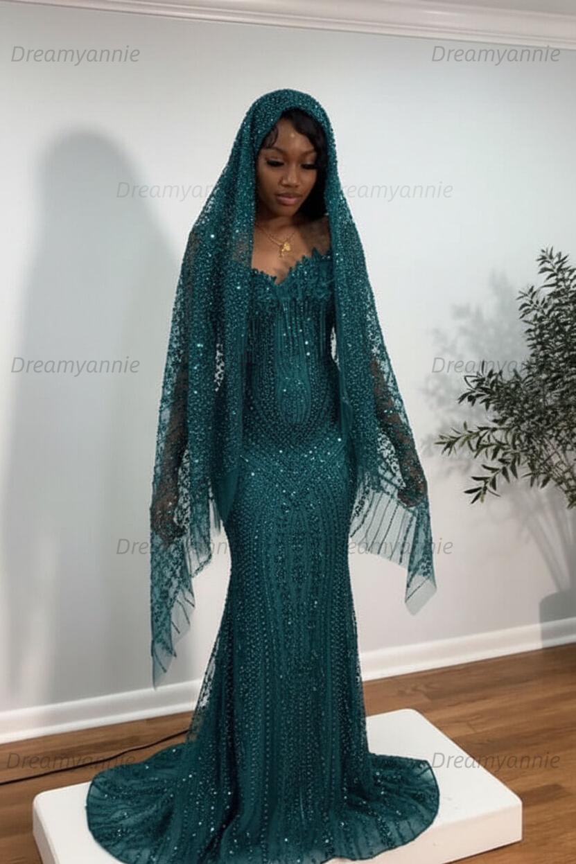 Dreamyannie Sweetheart Prom Dress Mermaid Stunning Evening Dress with Beadings